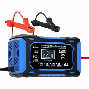 12V 6a Pulse Repair Charger for Cars & Motorcycles, LCD Battery Display, Magnetic Material, Auto Switch Mode, Overcharge Protection