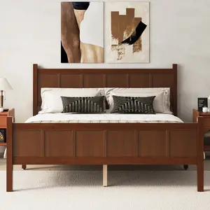 Queen Size Flat Panel Bed with Headboard & Footboard, Minimalist Modern Platform Bed with Wood Grain Finish, Shaker and Farmhouse Style Design, Sleek and Functional Bedroom Furniture,11.5" Under‑Bed Storage, 650LBS Heavy Duty