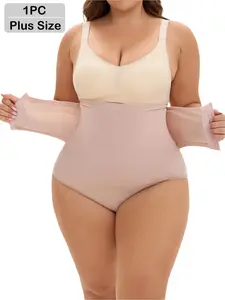【Plus Size】 Solid High Waist Shapewear Panty, Tummy Control High Stretch Shaper, Women's Shapewear Bottoms for Daily Wear, High Waisted Shaper