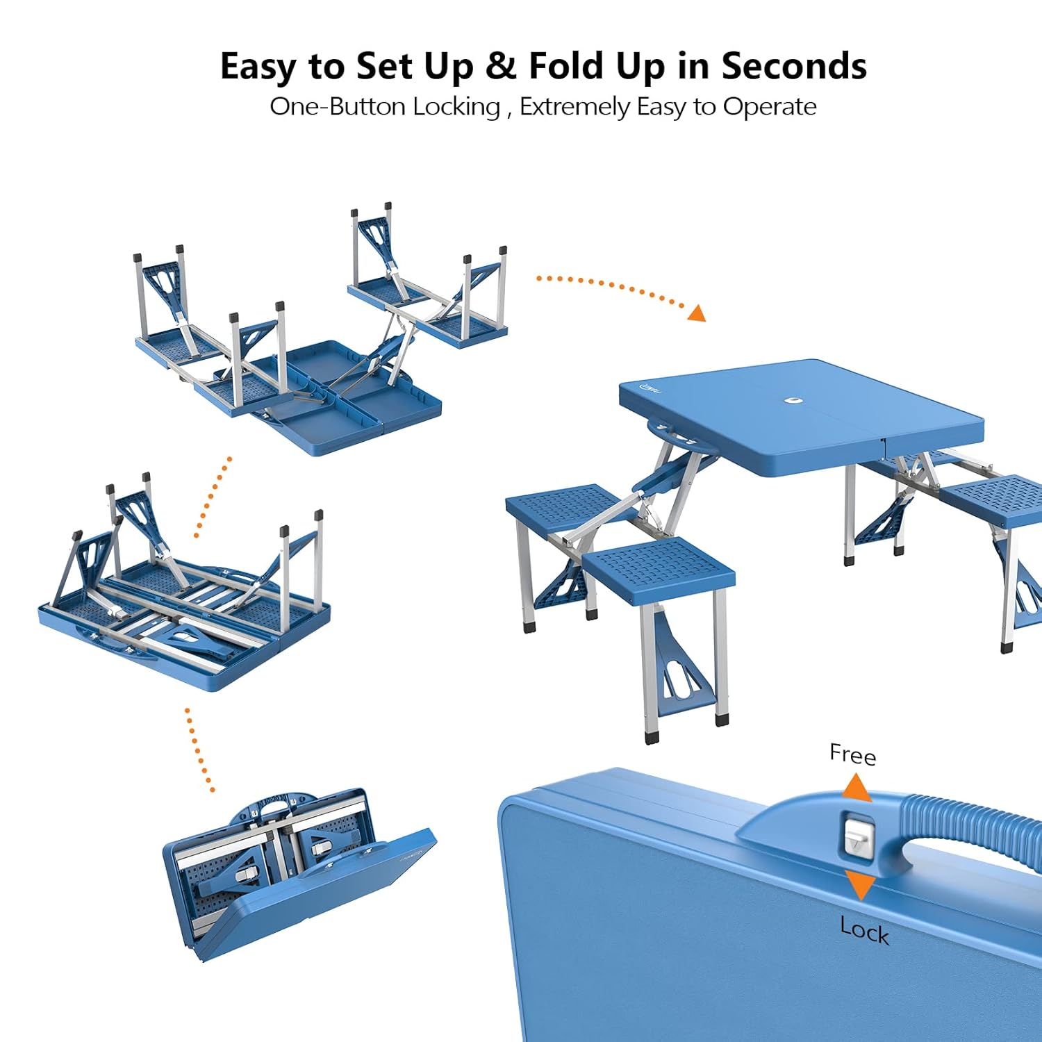 4 Ft Camping Picnic Table Set with 4 Seats with Umbrella Hole Folding Lightweight Suitcase Card Table-220 Lbs Support Aluminum F
