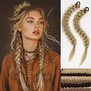 European and American style women's long hair braided ponytail, fashionable synthetic long hair ring, fake braided high ponytail