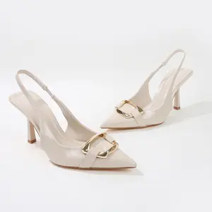 BERNESS Women's Cindy Buckle Accent Slip-On Slingback Stiletto Heels - Pointed Toe, 3 in Glossy Plain Finish, Comfortable Footbed, Ideal for Formal Events Summer Footwear