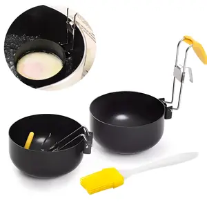 3pcs Stainless Steel Steamer Egg Molds, Foldable Non-Stick Silicone Oil Brush Set, Heat Resistant Poached Egg Mold & Spoon Tool Kit