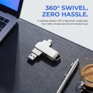 128GB USB 3.0 + Type-C Dual Interface Flash Drive, Metal Rotatable Portable Thumb Drive, High Speed Data Storage for Outdoor Travel, Hiking, Business Trip