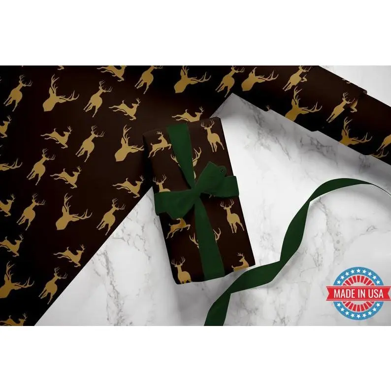 Deer Wrapping Paper, Elk Gift Wrap, Hunting Gift for Men, Holiday Wrapping Paper, Christmas Gift Wrap, Masculine Wrapping Paper Roll