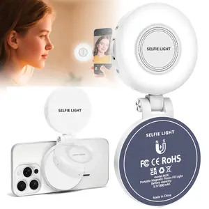 Magnetic Selfie Light with Mirror for iPhone, 800mAh Rechargeable & 360° Rotating & Foldable Portable LED Ring Fill Light for Makeup, Selfie, Photography, Vlog