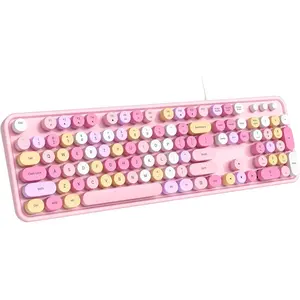 GJ    P-KBB04   Wired Keyboard, 104 Keys Full-Sized Typewriter Keyboards, USB Plug and Play Office Keyboard with Number Pad, Caps Indicators, Foldable Stands for Windows, PC, Laptop (Pink Colorful)