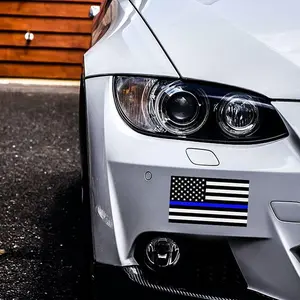 Reflective US Flag Decal with Thin Blue Line - 5x3 Inch American Police Support Sticker for Car, Truck Window & Bumper - Honoring Law Enforcement (3-Pack)