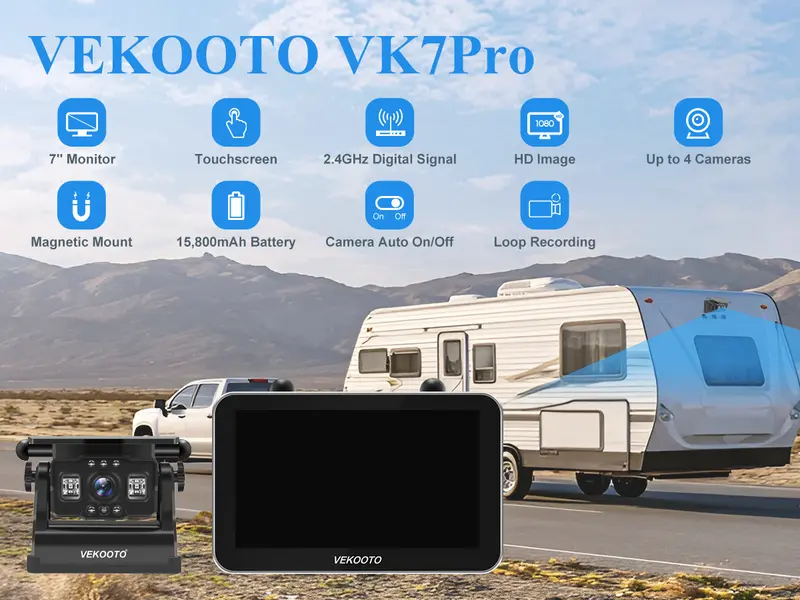 VEKOOTO VK7 Pro Magnetic Solar Wireless Backup Camera 7'' IPS Touchscreen Monitor IP69 Waterproof HD1080P No Wiring Rechargeable Camera for RV Trailer Camper Blind Spot Truck Automotive Backup Camera for Truck IR Night Vision farmer toolupgrade VEKOOTO VK7 Pro Magnetic Solar Wireless Backup Camera 7'' IPS Touchscreen Monitor IP69 Waterproof HD1080P No Wiring Rechargeable Camera for RV Trailer Camper Blind Spot Truck Automotive Backup Camera for Truck IR Night Vision farmer toolupgrade