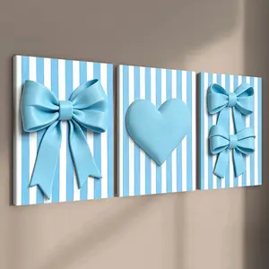 3. Count wooden frame canvas, fresh blue and white striped heart-shaped butterfly knot poster, atmosphere-themed posters with a touch of girliness and romantic Valentine's Day decorations, modern family poster, fashionable living room decorative art