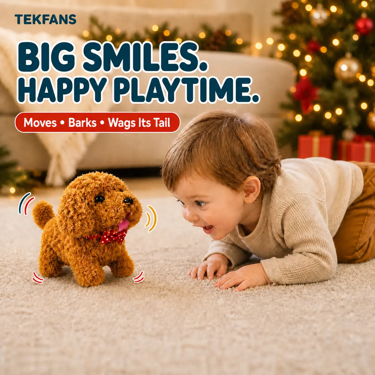 TEKFANS New Realistic Robotic Dog Plush Toy – Interactive Puppy That Walks, Barks & Wags Tail, Adorable Smart Pet Toy for Kids & All Ages, Perfect Christmas Gift for Dog Lovers and Family Fun