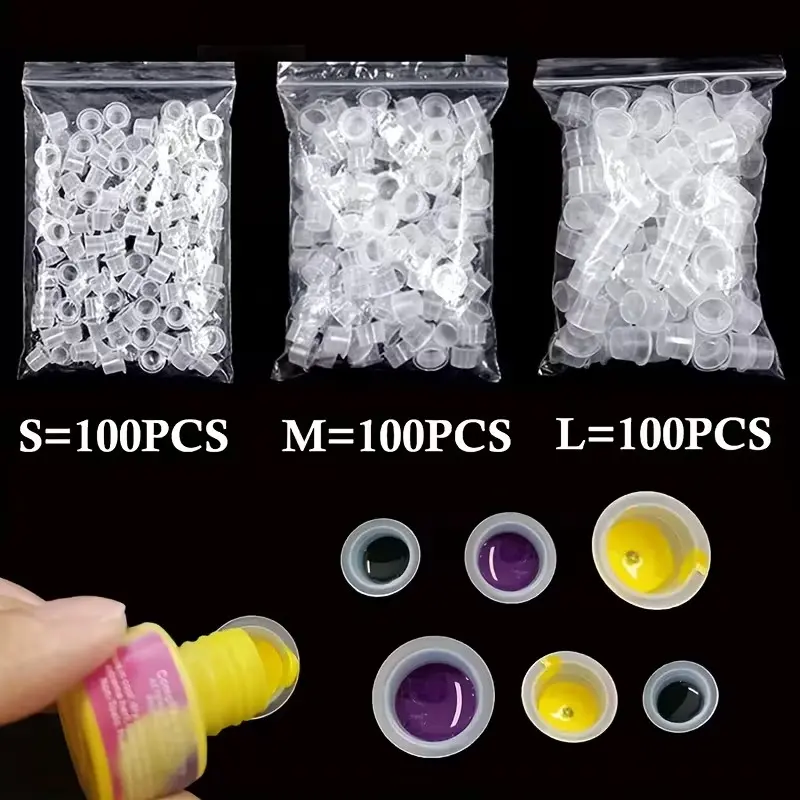 300pcs Pack Tattoo Ink Mixing Cups S/M/L Clear Disposable Tattoo Cups, Tattoo Studio Additions, Tattoo Supplies, Tattoo Equipment for Ink Products, Convenience, Made of ABS