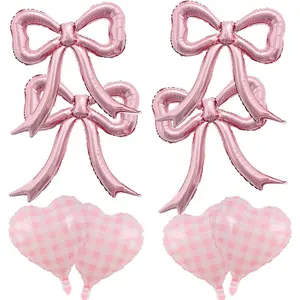 8 count  Bow & Heart Foil Balloons Set,  Party Decorations, Bow Birthday Balloons,  Bow  Shower, Girls Birthday Party Supplies, Bachelorette & Wedding Decor