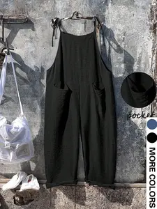 Plus Size Women's Strap Pants Overalls, Adjustable Shoulder Straps with Pocket Design, Perfect for Daily Wear or Vacation