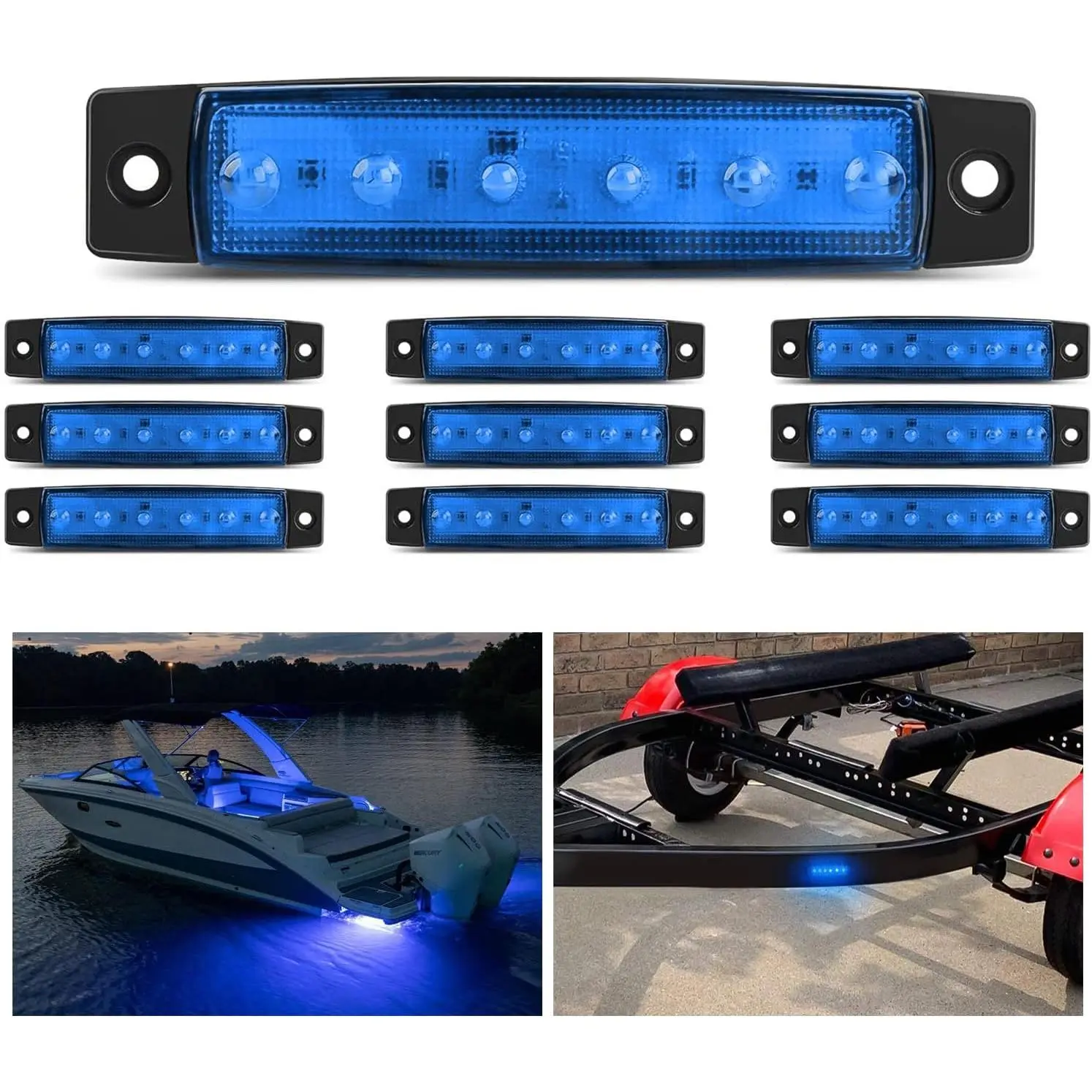 Nilight 10PCS 3.8-Inch 6-LED Blue 12V DC Indicator Truck Lights Kit - Car Accessories for Camper, Marine Boat, Carlights, Working Lights
