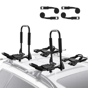 VEVOR Kayak Roof Rack 2 Pairs J-Bar, Soft Roof Rack Quick Folding, Top Mount Tie Down, Carrier for kayak, Surf Board, Canoe, SUP, Ski Board, Mount on Car, SUV, Truck, 2 Kayaks