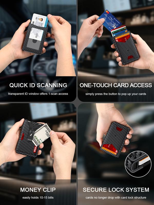 Wallet for Men Slim Minimalist Wallet with Money Clip ＆ ID Window RFID Blocking Pop-Up Credit Card Holder Smart Auminum Mens Wallet Holds 9-13 Cards, Front Pocket Bifold Christmas Gift For Men