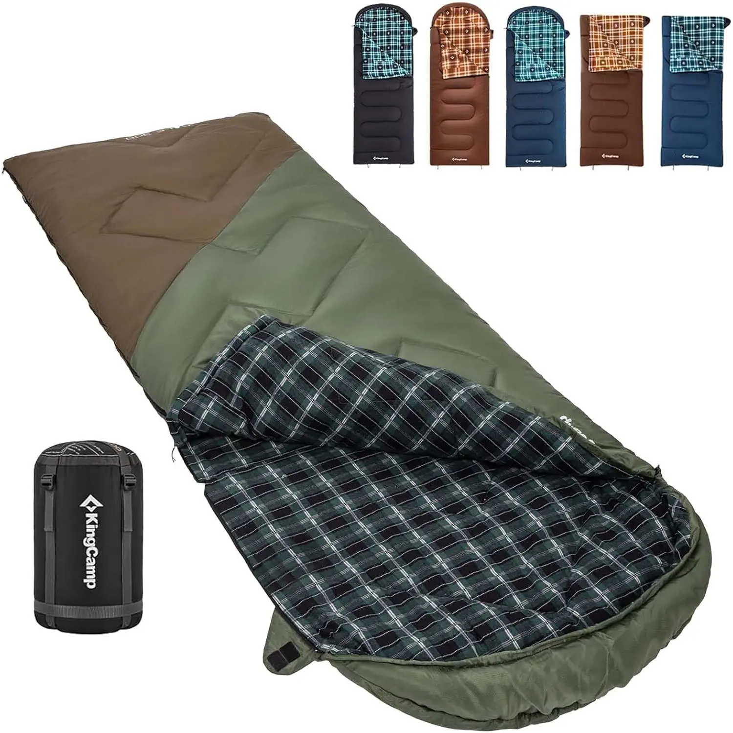 KingCamp Adult XL Big and Tall Flannel Sleeping Bag - Cold-Weather Warm, Waterproof, Portable with Compression Sack, Camping Essential Gear for Outdoor Use, 12 Months, Full-Length, Outdoor Trips