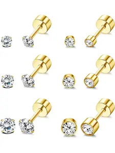 12 Pcs Titanium Earrings for Sensitive Ears G23 Pure Titanium Stud Earrings for Women Hypoallergenic Post Earrings Titanium Cartilage Earrings 20G 2/3/4mm Cubic Zirconia Flat Back Earrings Hypoallergenic CZ Earrings