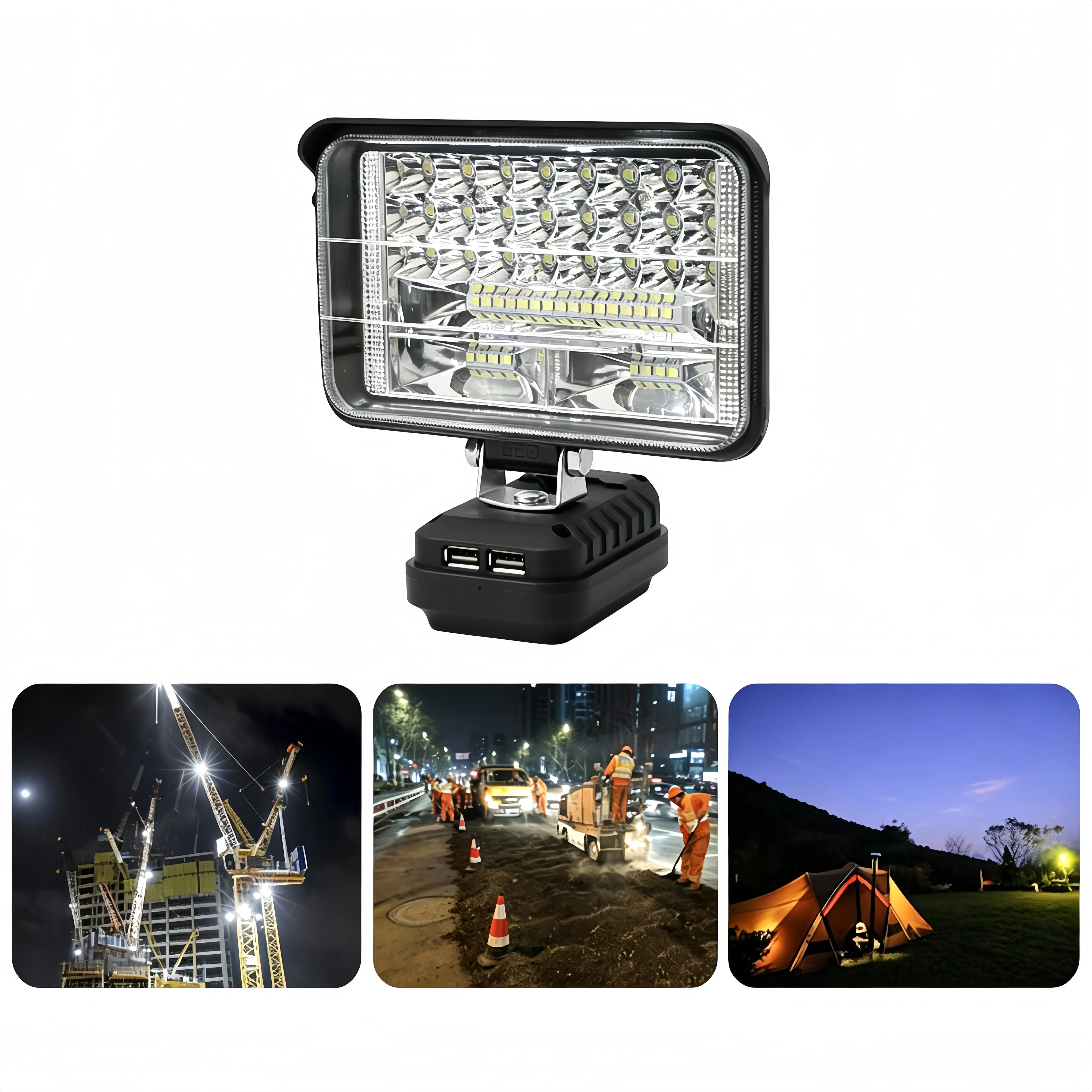 18-LED Rechargeable Work Lamp - Compatible with Makita & Dayi Batteries, Dual-USB Phone-Charging Ports, Portable Automotive Emergency Tool for Workshop, Round Clearance Use