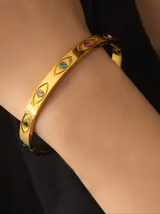 Women's Summer Beach Bracelet, Non-Fading Electroplated 18k Gold Layered Stainless Steel with Colorful Zirconia Devil Eye, High-Quality Jewelry Gift