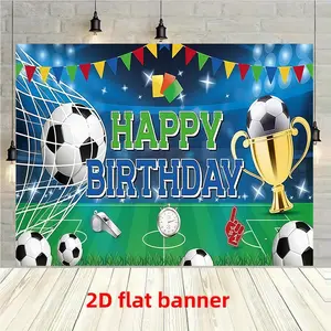 Football Birthday Party Background Banner, Features Flags & Trophies, Ideal for Birthdays, Memorials, Indoors/outdoors Decor