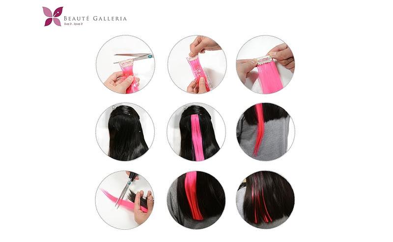 Beaute Galleria Bundle 11 Pieces Single Color 21 Inches Straight Party Highlights Clip In Synthetic Hair Extensions Cosplay Comic Con Halloween Costume (Red)