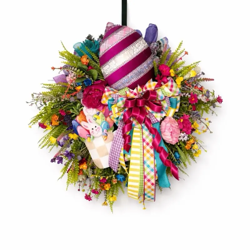 Enchanted Easter Garden Wreath | Floral Easter Egg Wreath | Colorful Spring Front Door Decor | Luxury Easter Wreath