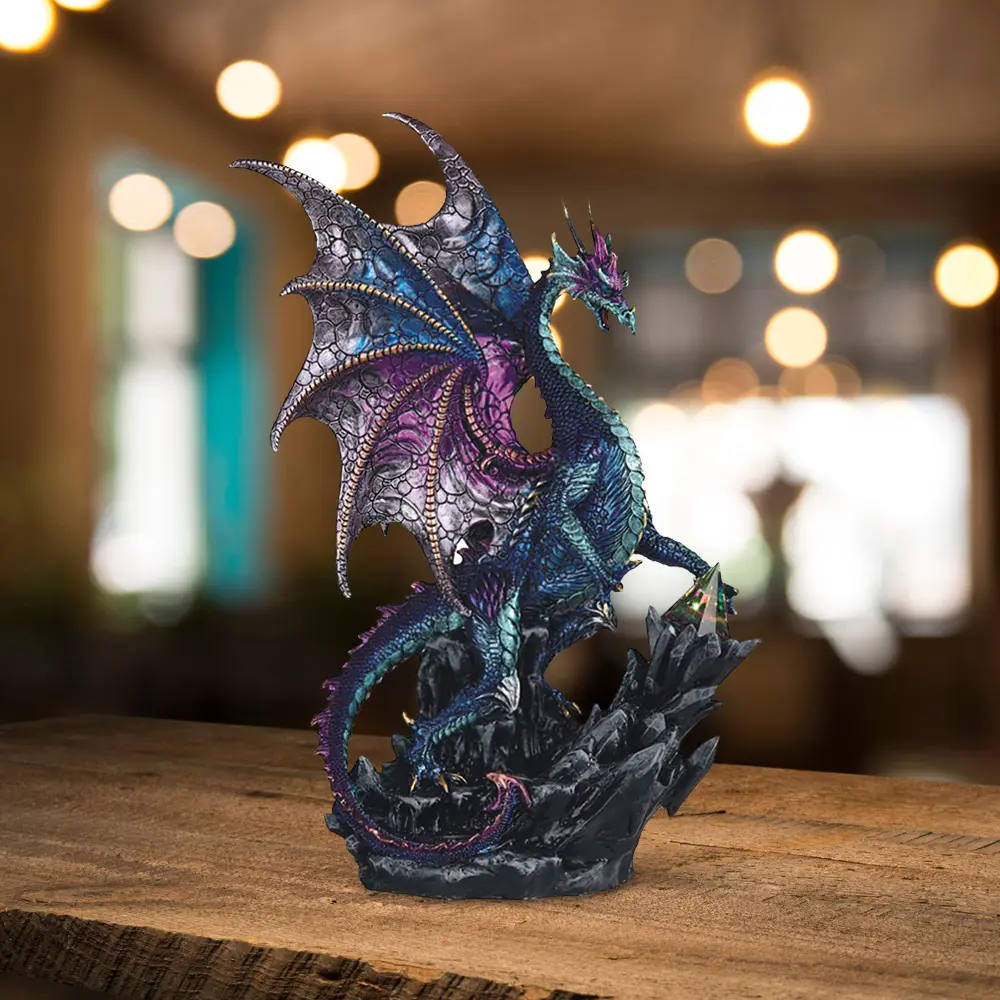 16.5"H Blue and Purple Dragon with Pyramid Glass Statue Fantasy ...