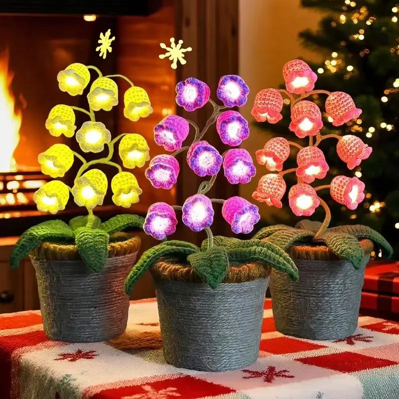 Mother's Day Gift | Handmade Crocheted Lily of the Valley LED Warm Light Lantern, Cute Bedside Desk Home Ornament, Premium Gift for Mom