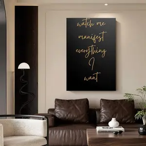 Frameless Poster   Print Wall Art 1pc  Canvas Art Print - "Watch Me Manifest Everything I Want" Inspirational Quote, Black Background With Golden Cursive Text, Perfect For Living Room, Bedroom, Office, Or Study Decor, Wall Art Decor