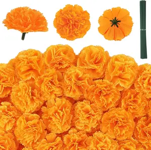 80 Pcs Artificial Marigold Flowers, 2 inch Silk Marigolds Bulk with Stems, Orange Artificial Flowers for Dia De Los Muertos Diwali Home Decor Marigold Garland Day of The Dead Decorations