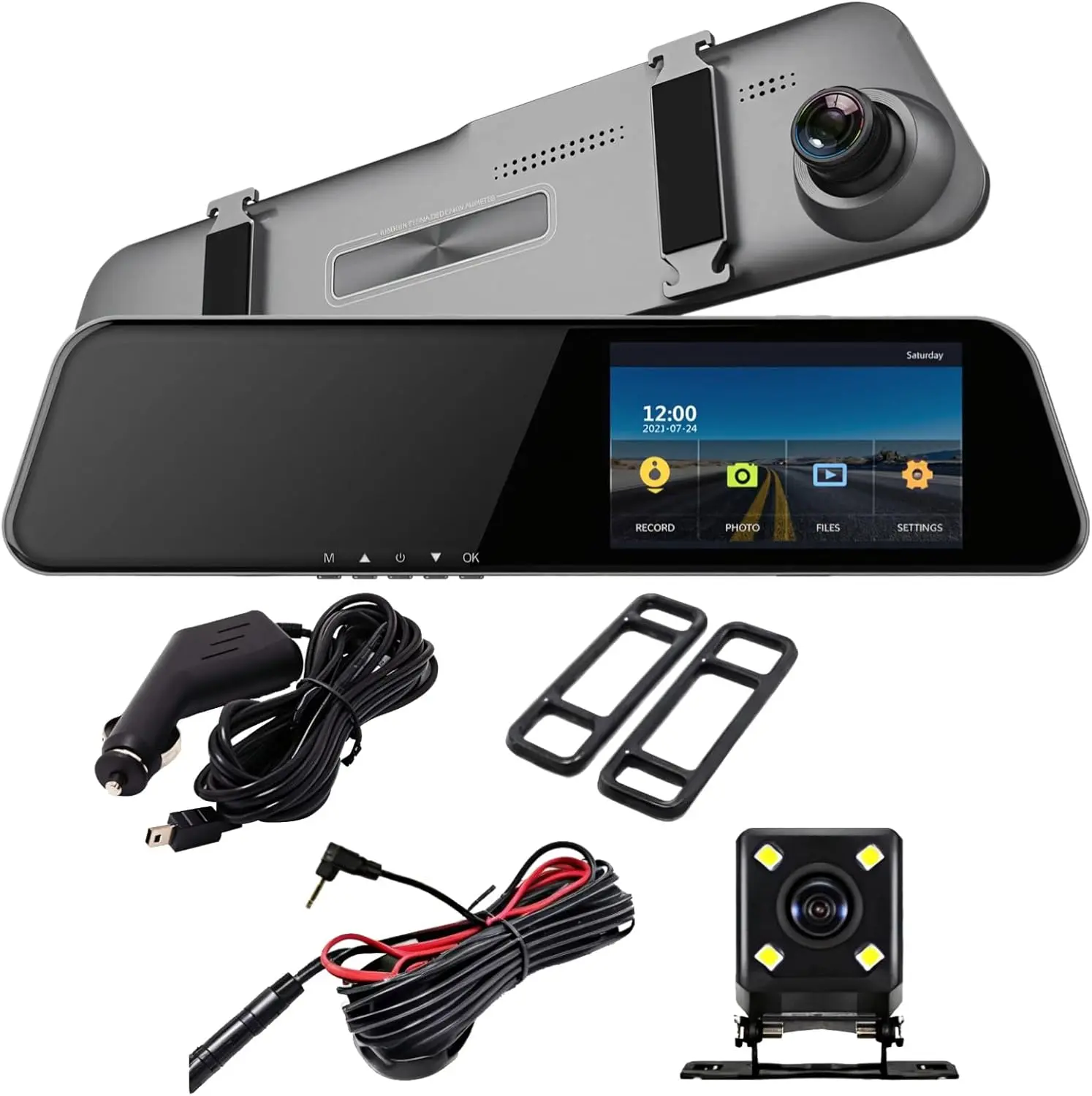 Car DVR Rear View Mirror Video Recroder  Back Up Car Camera Dual Lens Cam Night Vision Front and Rear Backup Reverse Security for Car grooms men gift