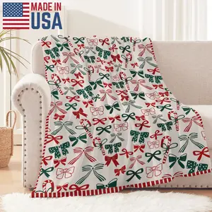 Single-sided printed Kringle Express Holiday Printed Throw with Border Multisize Facecloth Blanket Ideal Christmas Birthday Gift Anime Candy Blanket Soft Flannel Shawl Travel Birthday Gift Blanket Plushthin Quilt Holiday Gift