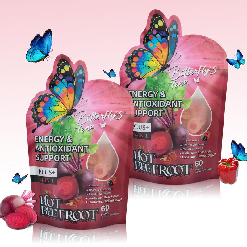 Butterfly’s Tear Hot Beetroot Gummies – Beet Root, Cayenne, Turmeric & Cinnamon for Cardiovascular, Brain & Focus Support – 60 Gummies