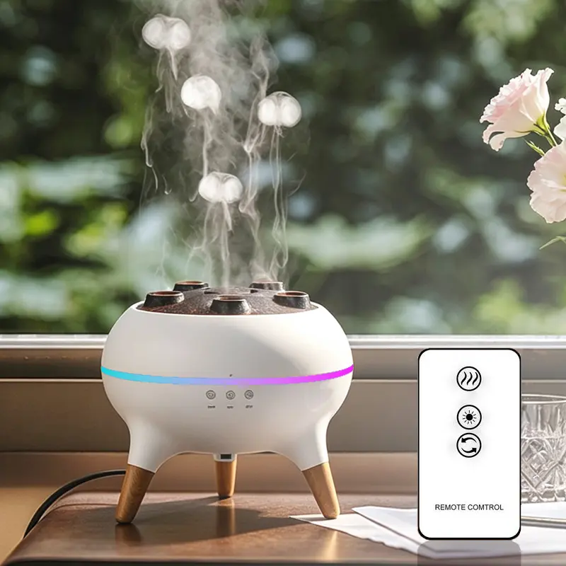 Portable Ultrasonic Aroma Cool Mist Humidifier - 7-Color Changing Lights, Adjustable Dynamic & Direct Spray Modes, Remote Control, Low-Water Auto Shut-Off, Quiet Jellyfish Effect for Bedroom, Office aesthetic diffuser power supply, Compact, Mist Emission