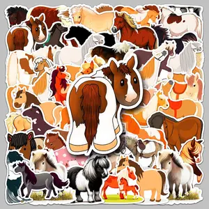 Horse Pattern Sticker, 50pcs/set Waterproof Self Adhesive Decor Paper, Decor Sticker for Gift Greeting Card Water Bottle Laptop Phone Furniture, Decorative