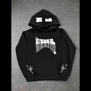 NewUnisex Letter & Star  Print Drop Shoulder Hoodie, Fashion Casual Regular Fit Drawstring Pocket Hooded Sweatshirt for Daily Holiday Outdoor Wear, Men Clothes for Fall & Winter