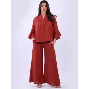 Solid Linen Bell Arms Crop Boxy Blouse