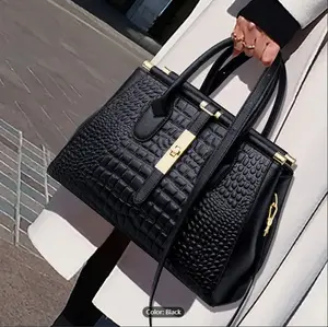 "Crocodile Pattern Handbag For Women, Genuine Leather Crossbody Bag, Luxury Top Handle Satchel Purse "