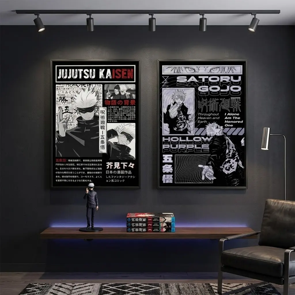 2-Piece Jujutsu Kaisen Satoru Gojo Black White Manga Collage Canvas Artwork, Print Wall Decor for Bedroom, Living Room Home Decoration
