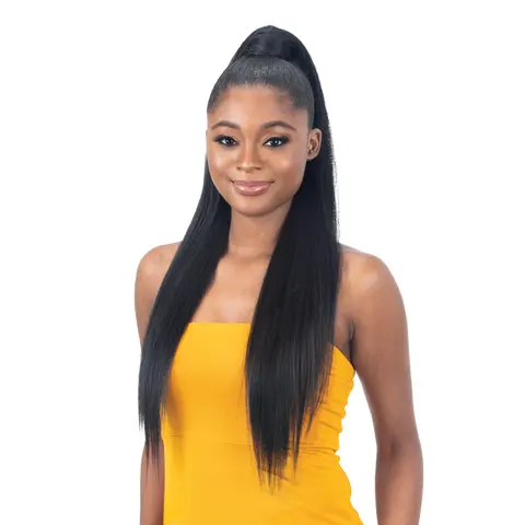 Shake N Go Organique Pony Pro Silky Straight Synthetic Ponytail Extensions - Unisex Mastermix Hair, Soft Synthetic, Pre-sewn Easy Weave, Secret Pocket, Invisible Sleeve, Sleek Finish for Half Up Half Down Ponytail Styles, Half Up Half Down Styles