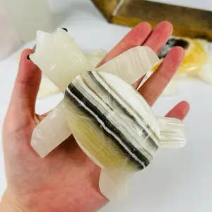 Mexican Onyx Turtle - Unique Design Animal Figure with Striped Patterns and Natural Onyx Material
