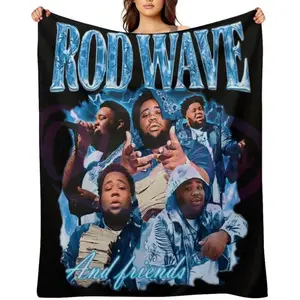 Rod Music Wave Rod Music Wave Music-Inspired Fan Blanket - 280g Premium Flannel Heat Transfer Throw, Hip-Hop Rapper Theme Soft Blanket For Home/Camping/Travel, Ideal Gift For Music Lovers , Compact Flannel Throw – Soft,  warm flannel blanket
