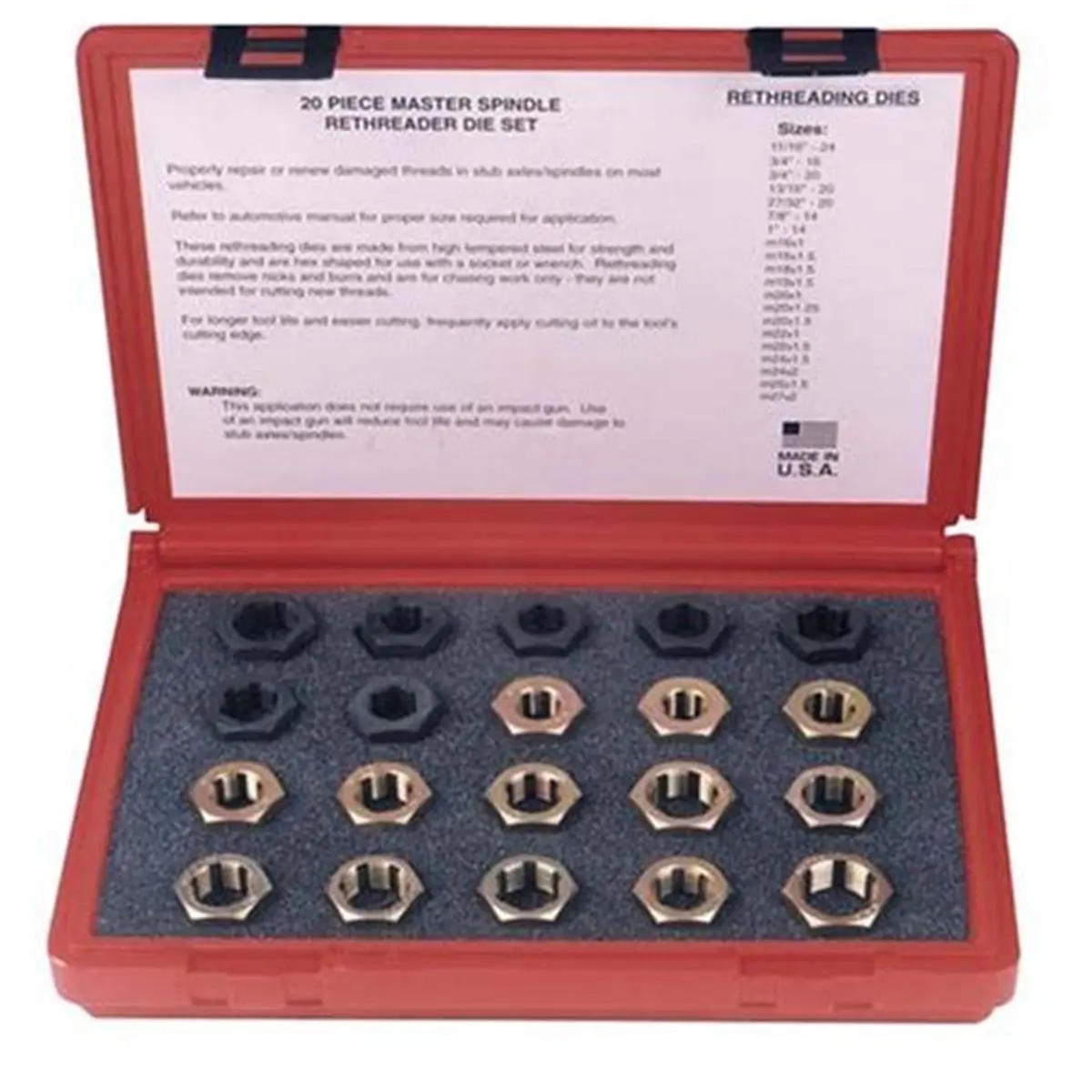 Kastar Tempered Steel Master Spindle Re-threading Dies Tool Set, 20-Piece Thread Repair Kit with M16x1, M20x1, M24x2 Sizes for Vehicle Car Repair, 20 Pieces