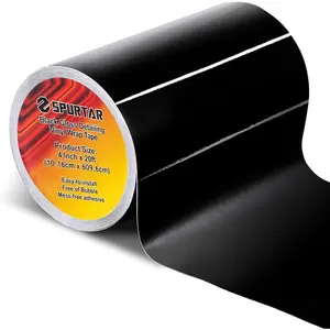 Gloss Black Vinyl Wrap 4 Inch x 20ft Air-Release Adhesive Vinyl Tape for Car Chrome Delete Wrap Roll DIY Car Exterior Decoration, Door Edge Guard, Vehicle Detailing Paper 10CM x 6M