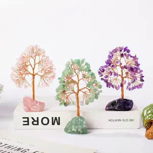 Natural Gemstone Crystal Lucky Tree, Gemstones And Crystals, Irregular Raw Stone Base, Home Office Desk Decoration, Living Room Decor Gift Idea