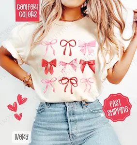 Valentine Bows Shirt Comfort Colors, Valentine's Day Women's Tee, Holiday Women's Tshirt