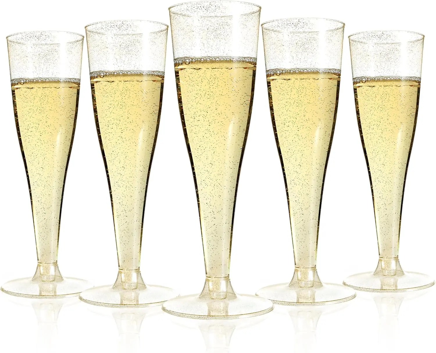 Goodluck 25-Pack 4.5oz Gold Glitter Plastic Champagne Flute Set - Disposable Stemware for Party, Wedding
