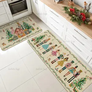Christmas Kitchen Rug Set, Washable Non-Slip Waterproof Mat, Soft Plush Foldable Carpet for Living Room Bedroom Bathroom